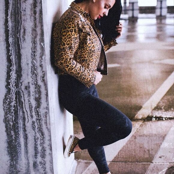 NWT Celestial Bodiez rebel leopard blackout collection denim jacket size large - Picture 10 of 10